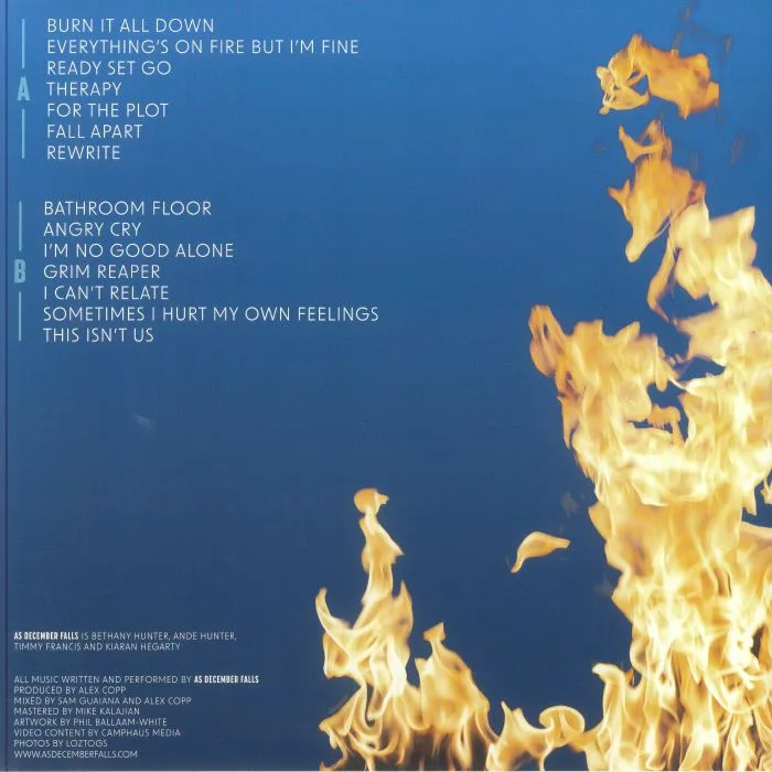 Back cover — AS DECEMBER FALLS — Everything's On Fire But I'm Fine