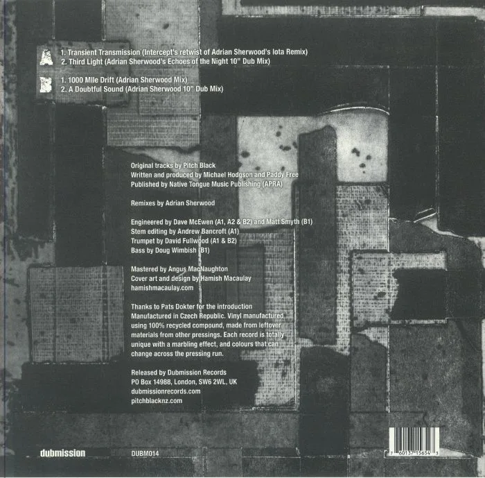 Back cover — PITCH BLACK / ADRIAN SHERWOOD — Echoes Of The Night (remixes)