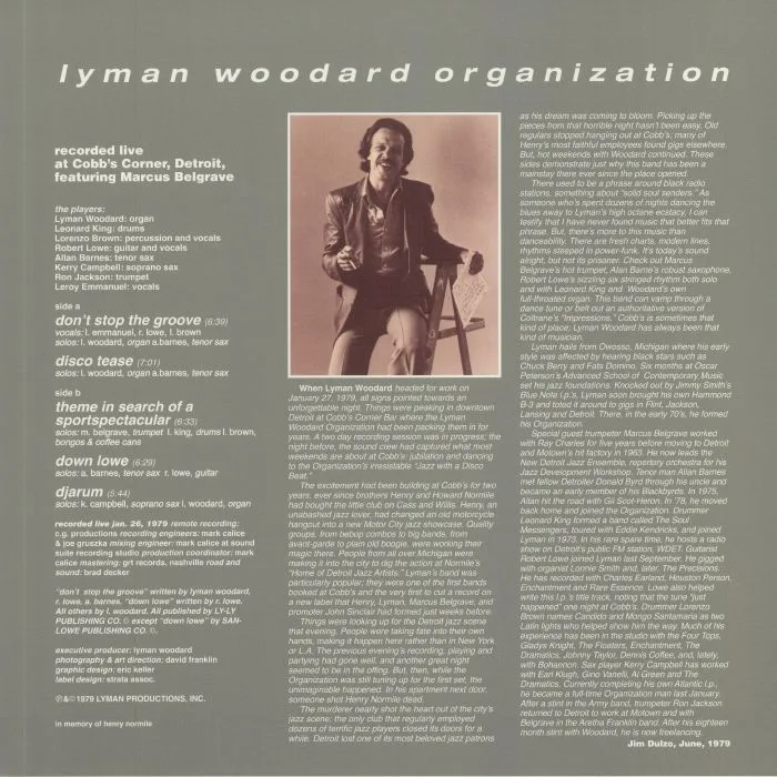 Back cover — The LYMAN WOODARD ORGANIZATION — Don't Stop The Groove (remastered)