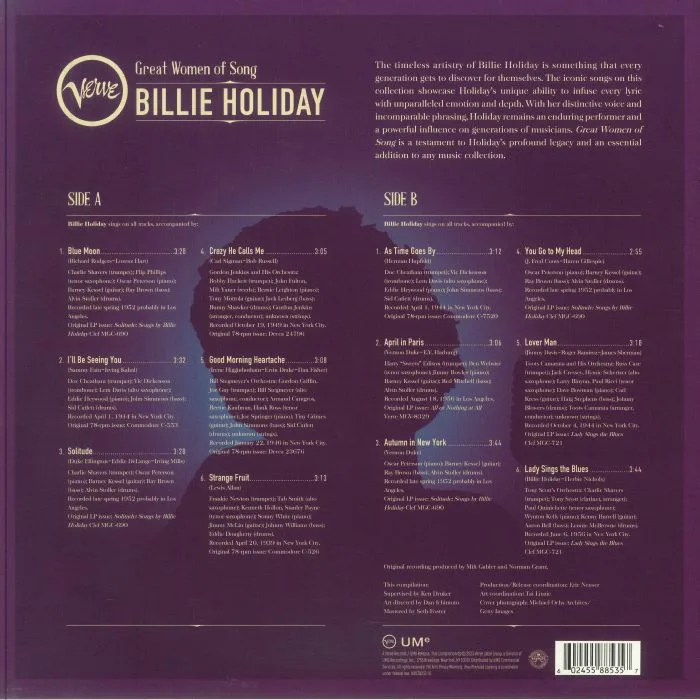 Обратная сторона обложки — Billie HOLIDAY — Great Women Of Song