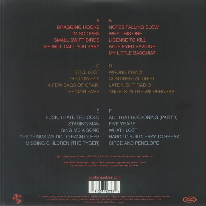 Обратная сторона обложки — COWBOY JUNKIES — Open To Beauty: Best Of The 21st Century