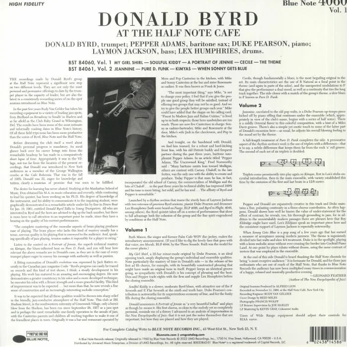 Обратная сторона обложки — Donald BYRD — At The Half Note Cafe Volume 1 (Blue Note Tone Poet Series)