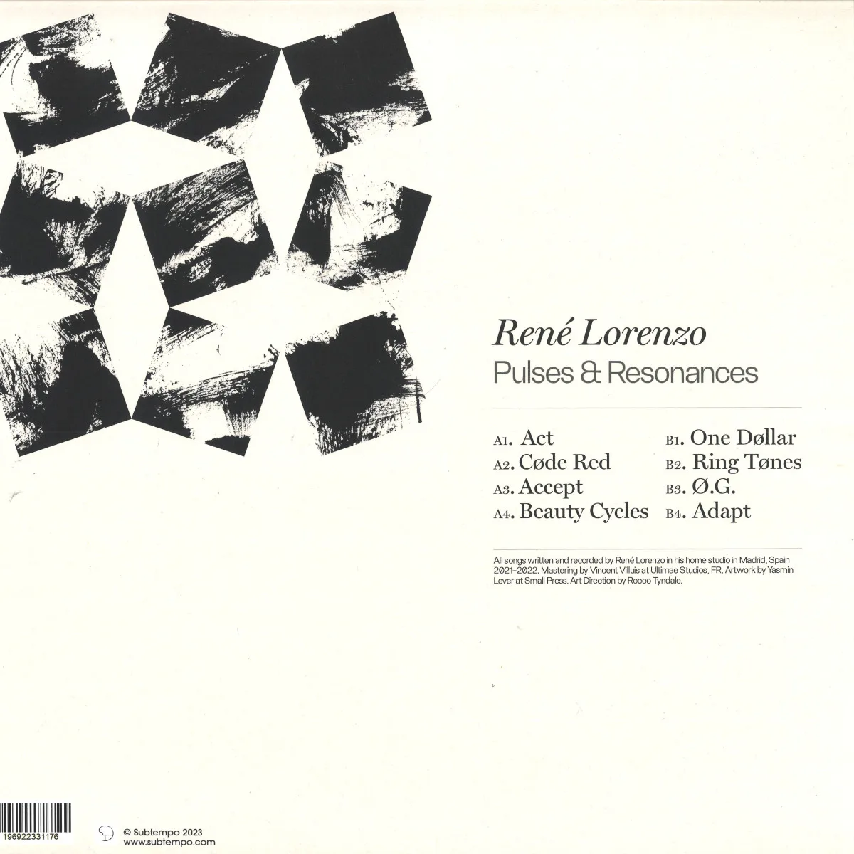 Back cover — René Lorenzo — Pulses & Resonances LP