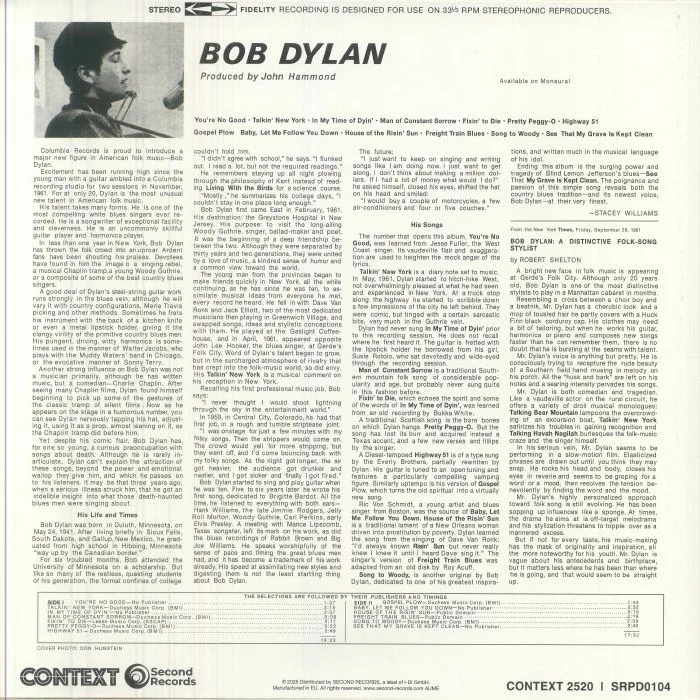 Обратная сторона обложки — Bob DYLAN — Bob Dylan (reissue)