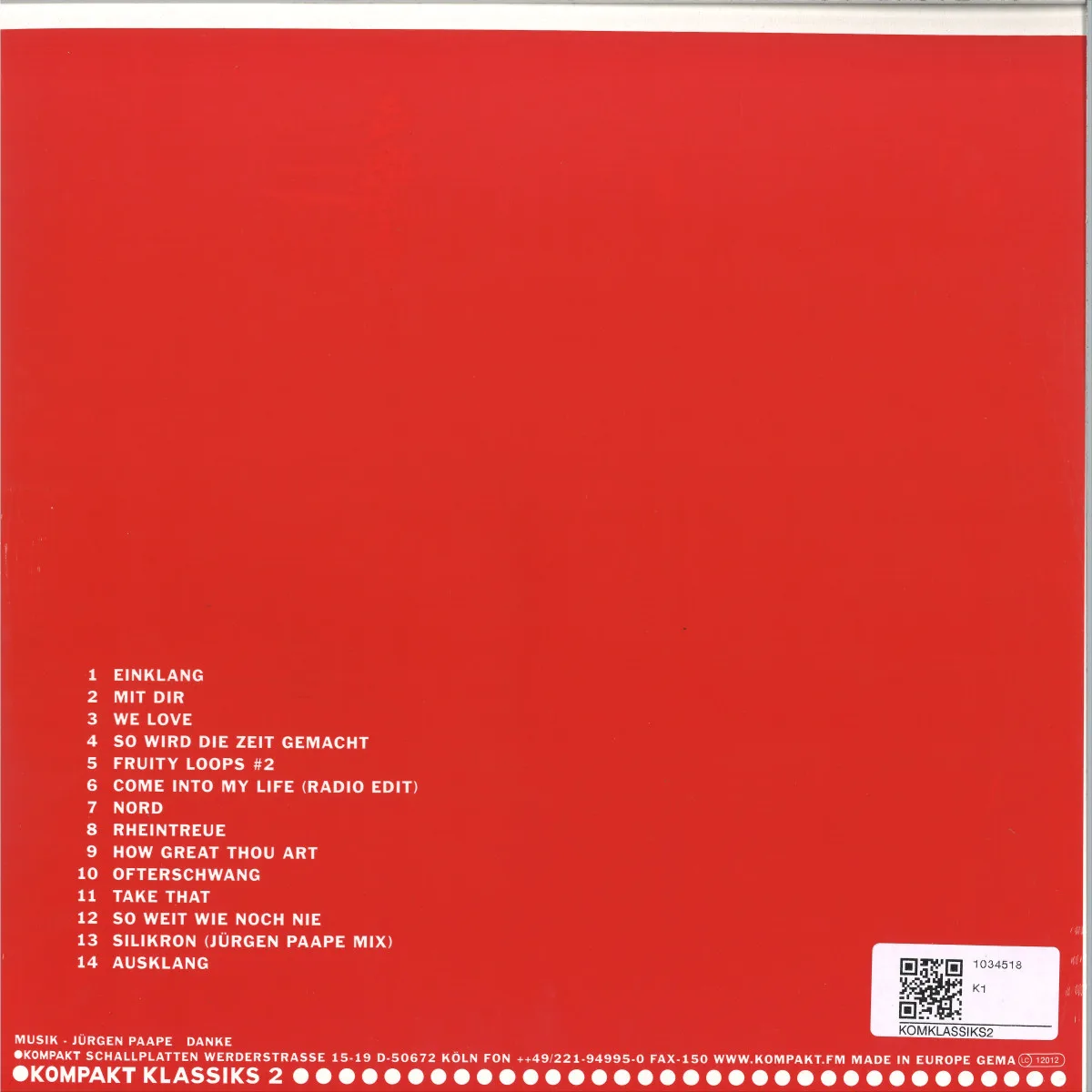 Обратная сторона обложки — Jürgen Paape — Kompilation 2x12"