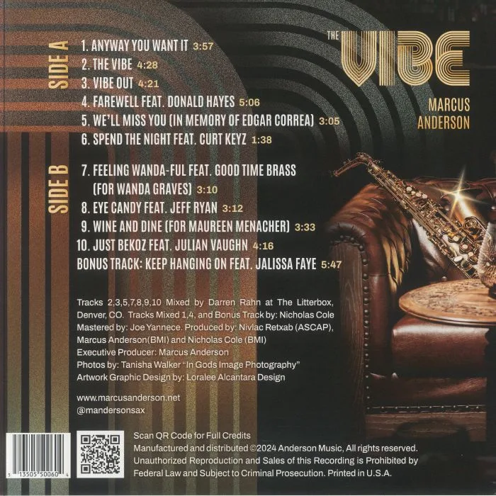 Back cover — Marcus ANDERSON — The Vibe