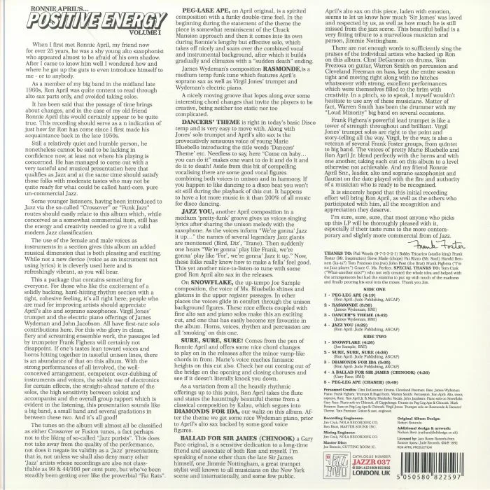 Back cover — RONNIE APRIL'S POSITIVE ENERGY — Ronnie April's Positive Energy: Volume 1