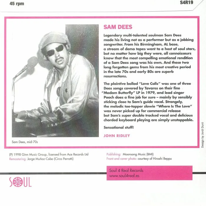 Back cover — Sam DEES — Where Is The Love