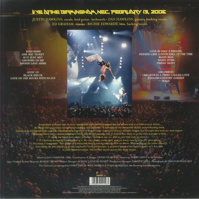 Back cover — The DARKNESS — One Way Ticket To Birmingham: Live At The NEC 2006 (Record Store Day RSD 2026)