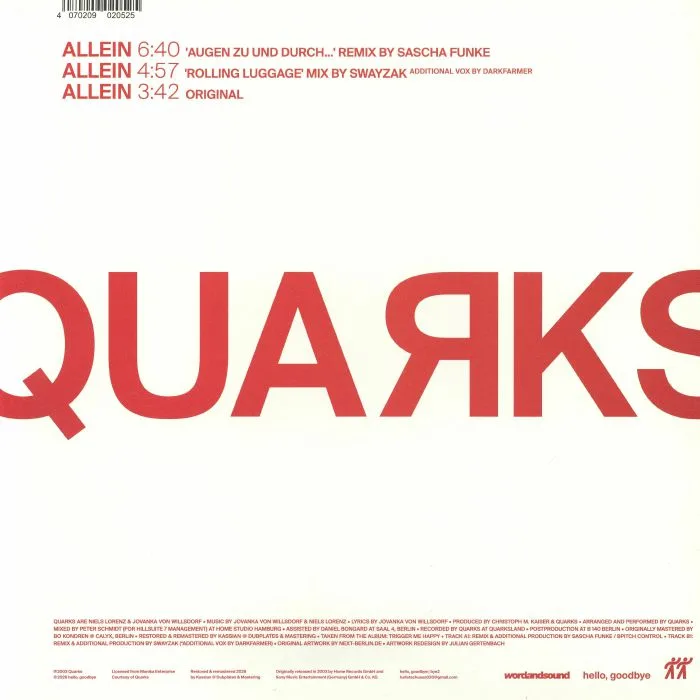 Обратная сторона обложки — QUARKS — Allein (reissue)