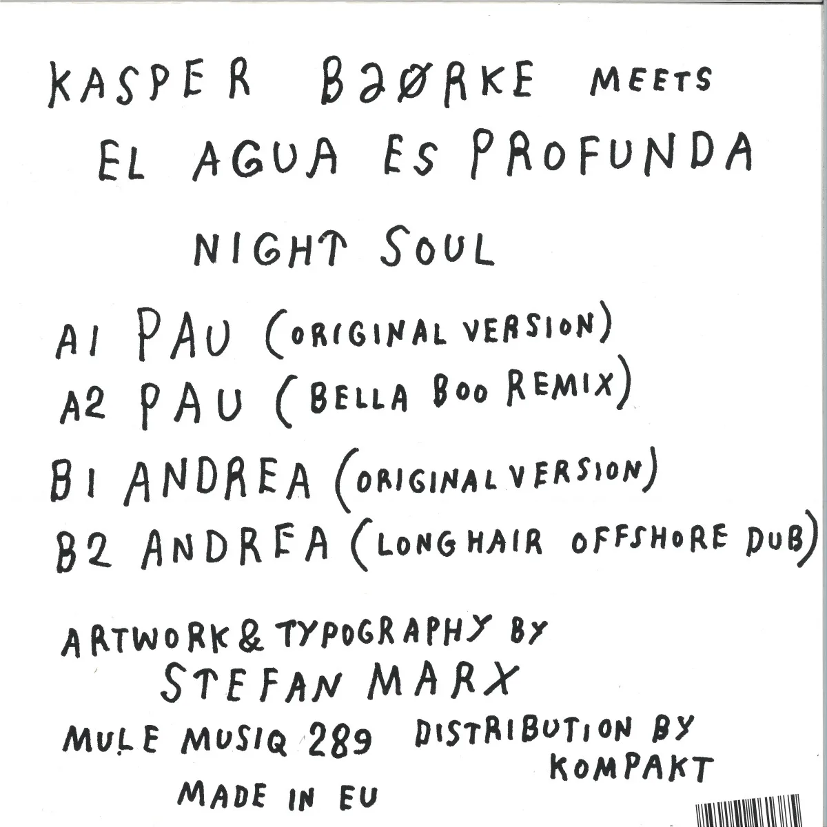 Обратная сторона обложки — Kasper Bjørke/El Agua Es Profunda — Night Soul EP
