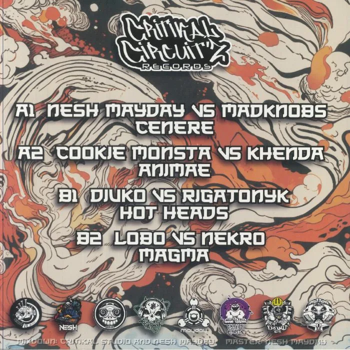 Back cover — MAD KNOBS / NESH MAYDAY / COOKIE MONSTA / KHENDA / DIUKO / RIGATONYK / LOBO MENTALE / NEKRO — Fire