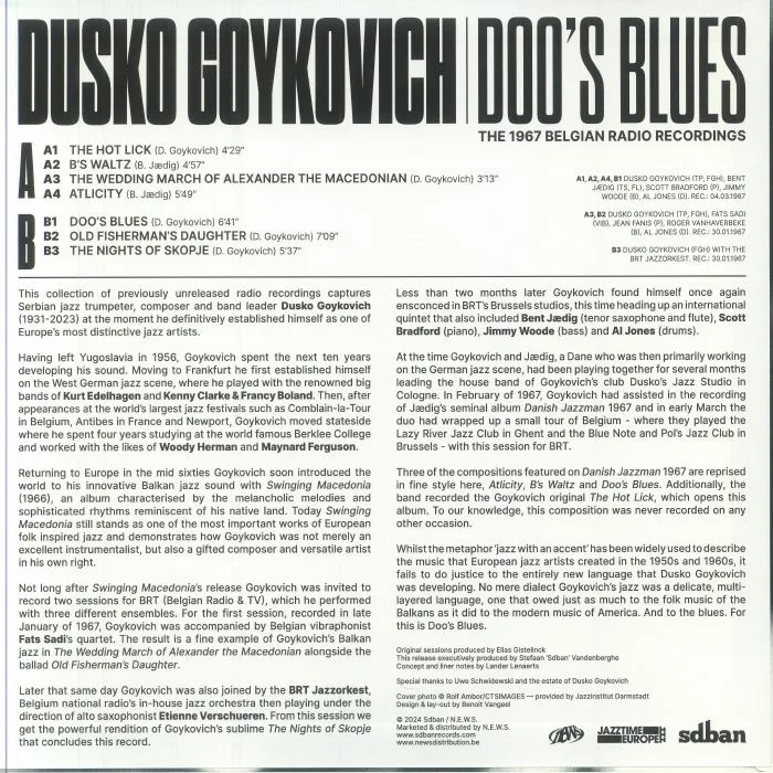 Обратная сторона обложки — Dusko GOYKOVICH — Doo's Blues: The 1967 Belgian Radio Recordings