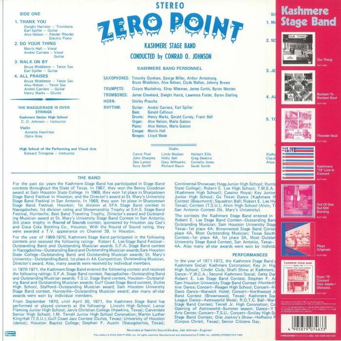 Back cover — The KASHMERE STAGE BAND — Zero Point (reissue)