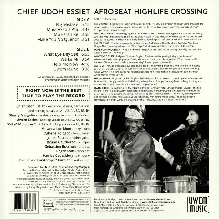 Back cover — CHIEF UDOH ESSIET — Afrobeat Highlife Crossing