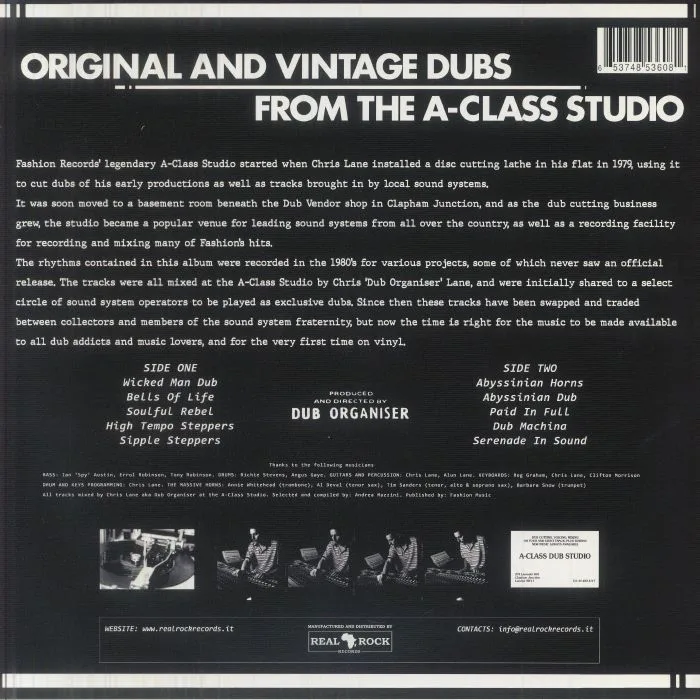 Back cover — DUB ORGANISER — Original & Vintage Dubs From The A Class Studio (reissue)