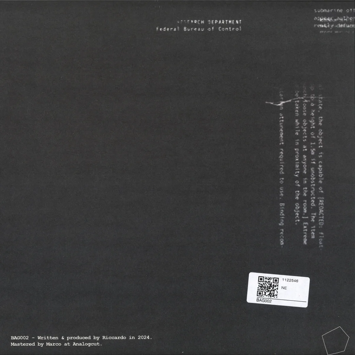 Back cover — Riccardo — In Space EP