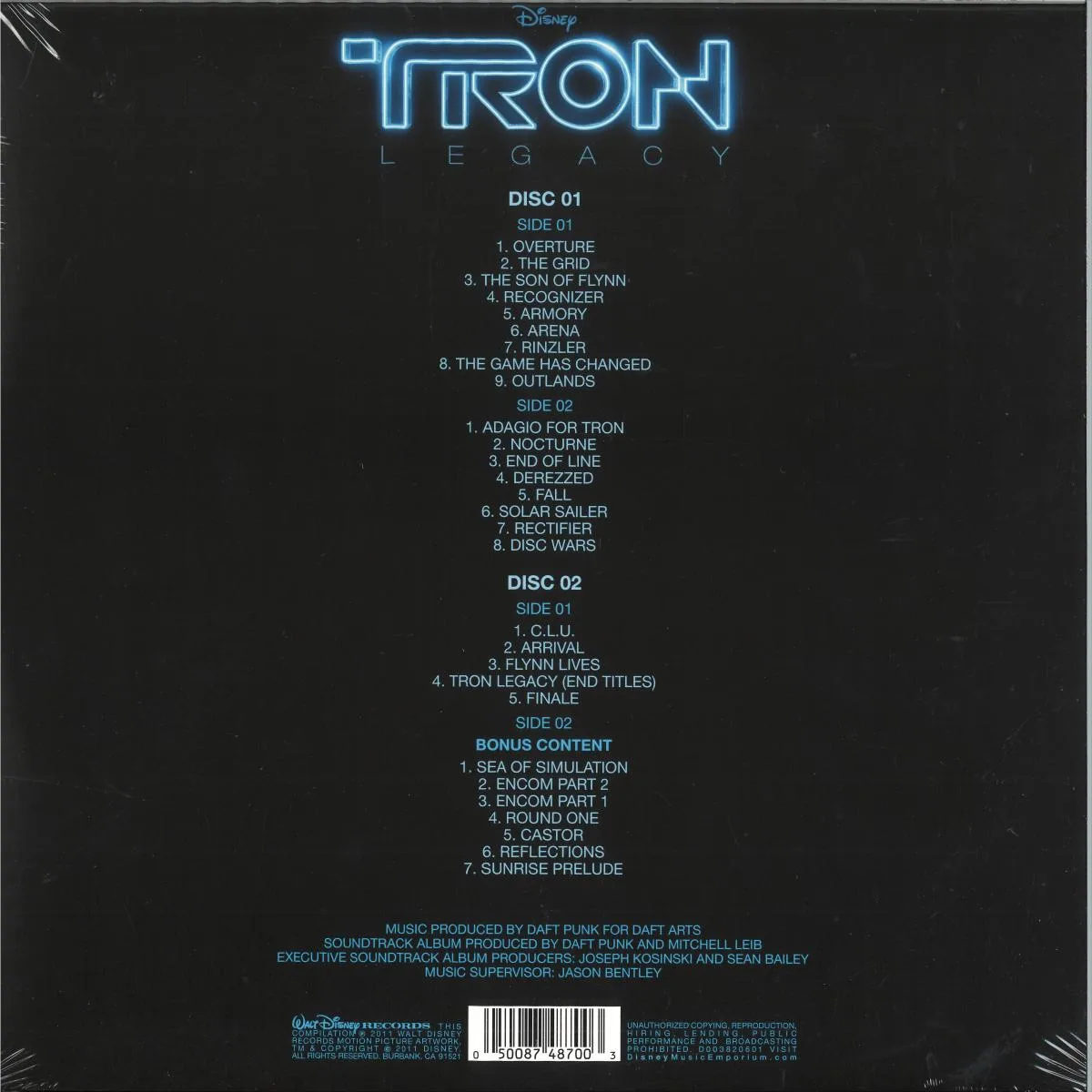 Back cover — DAFT PUNK — TRON - ORIGINAL SOUNDTRACK