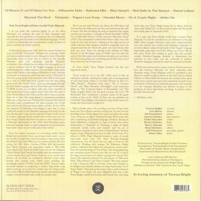 Back cover — Teresa BRIGHT — Tropic Rhapsody