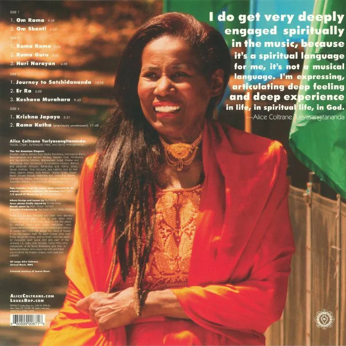 Обратная сторона обложки — Alice COLTRANE — World Spirituality Classics 1: The Ecstatic Music Of Alice Coltrane Turiyasangitananda