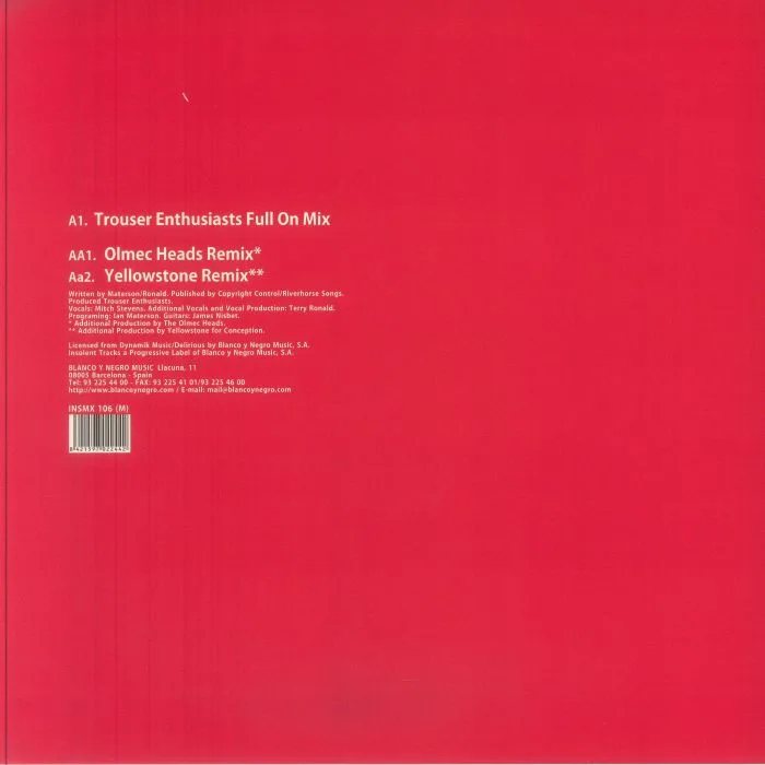 Back cover — TROUSER ENTHUSIASTS / OLMEC HEADS / YELLOWSTONE — Sweet Release