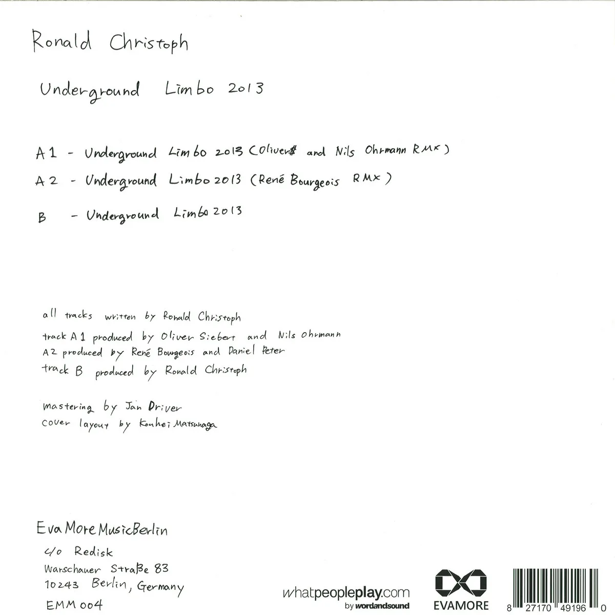 Back cover — Ronald Christoph — Underground Limbo 2013 Oliver$