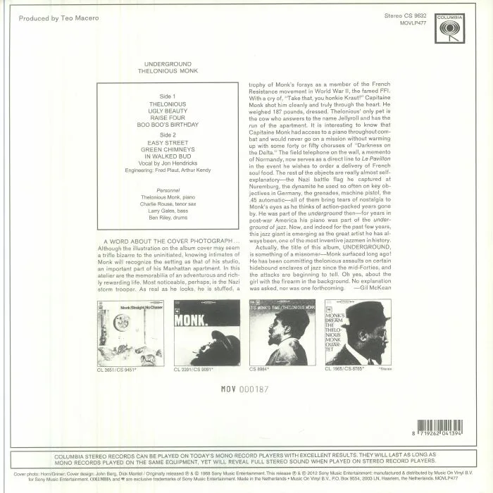 Back cover — Thelonious MONK — Underground