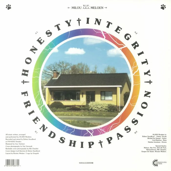 Back cover — 30000 MONKIES — Honesty Integrity Friendship Passion