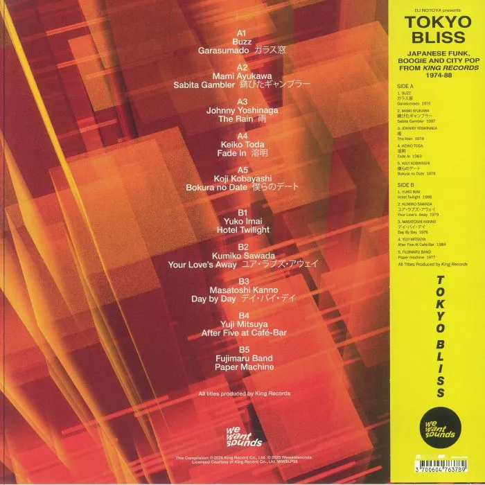 Back cover — DJ NOTOYA / VARIOUS — Tokyo Bliss: Japanese Funk Boogie & City Pop From King Records 1974-88