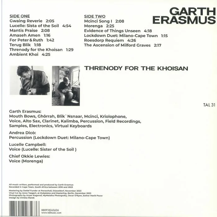 Обратная сторона обложки — Garth ERASMUS — Threnody For The Khoisan