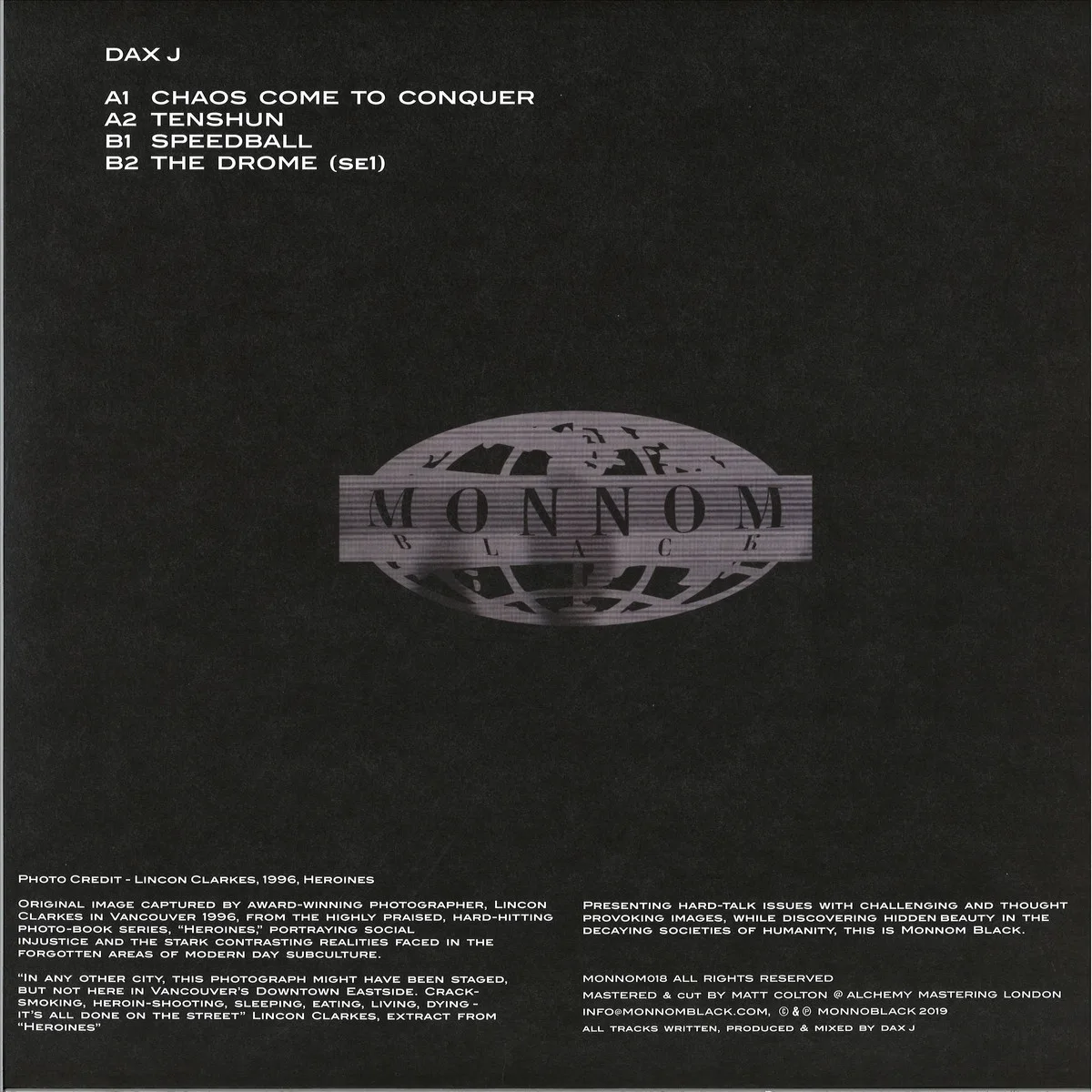 Back cover — Dax J — Chaos Come To Conquer EP