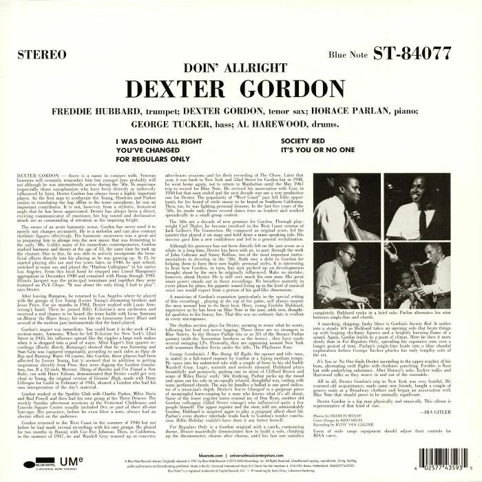 Обратная сторона обложки — Dexter GORDON — Doin' Alright (reissue)