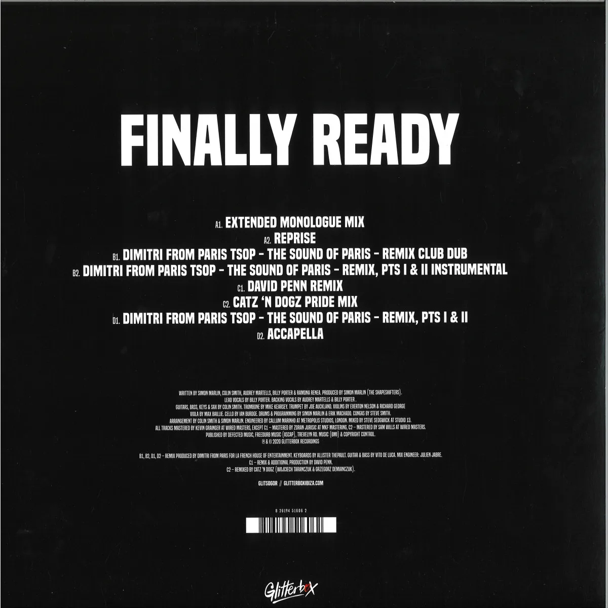 Обратная сторона обложки — The Shapeshifters feat. Billy Porter — Finally Ready (Remixes) 2x12"