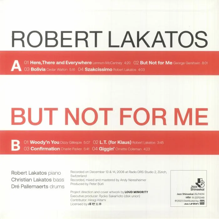 Обратная сторона обложки — ROBERT LAKATOS TRIO — But Not For Me (Japanese Edition)