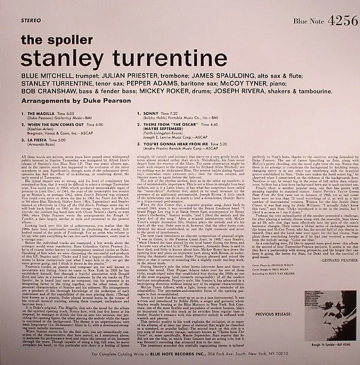 Обратная сторона обложки — Stanley TURRENTINE — The Spoiler