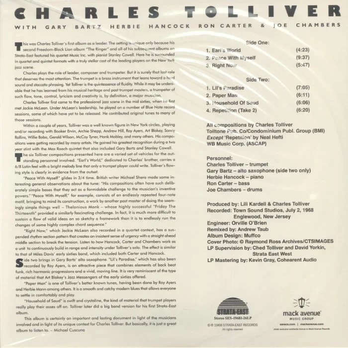 Back cover — CHARLES TOLLIVER ALL STARS — Right Now & Then (Deluxe Edition)