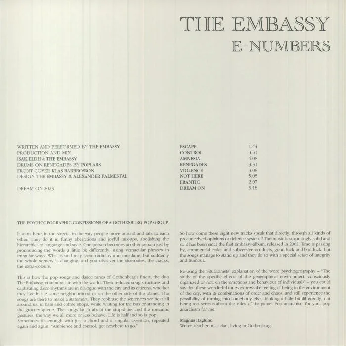 Обратная сторона обложки — The EMBASSY — E Numbers