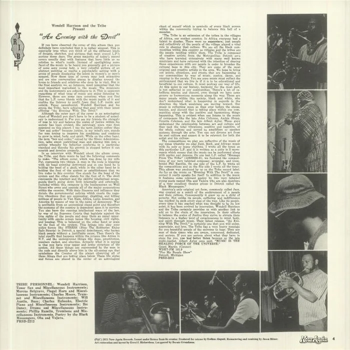 Back cover — Wendell HARRISON / THE TRIBE — Evening With The Devil (remastered)