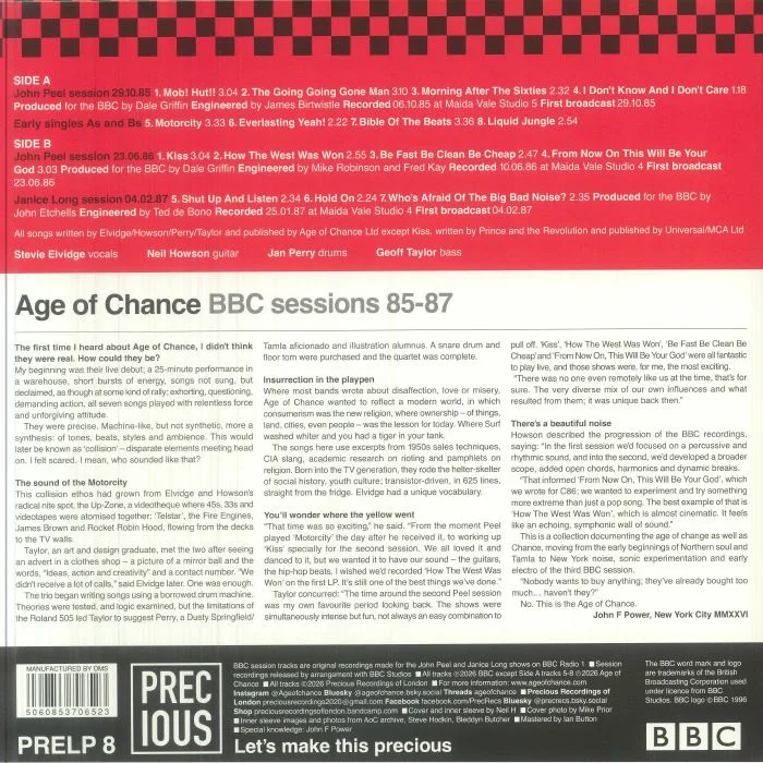 Back cover — AGE OF CHANCE — BBC Sessions 85-87