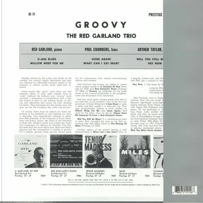 Обратная сторона обложки — The RED GARLAND TRIO — Groovy
