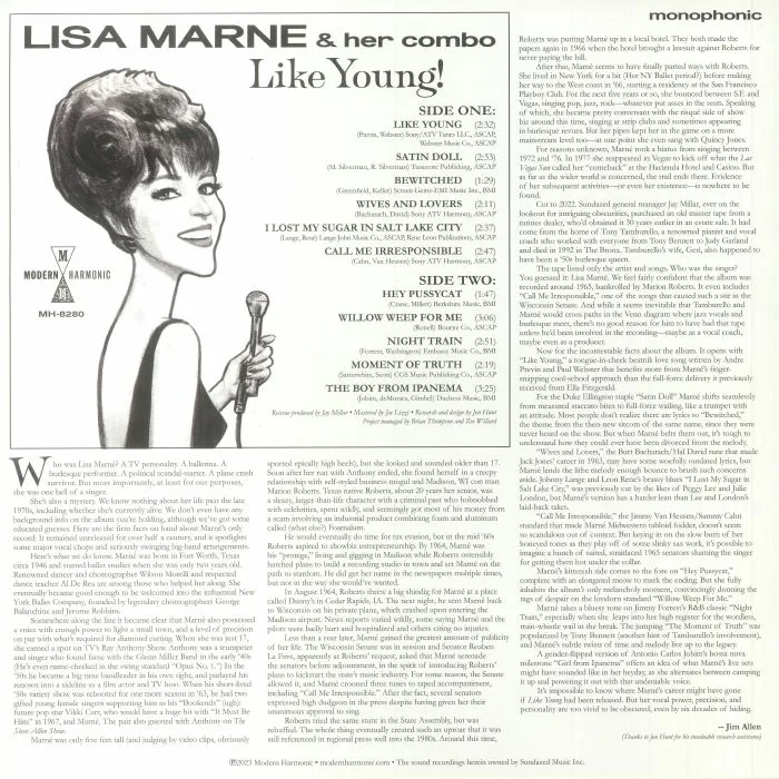 Обратная сторона обложки — Lisa MARNE & HER COMBO — Like Young! (mono)
