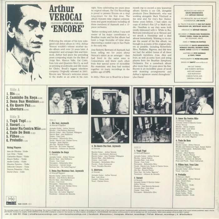 Back cover — Arthur VEROCAI feat AZYMUTH / IVAN LINS — Encore: 2025 (reissue)