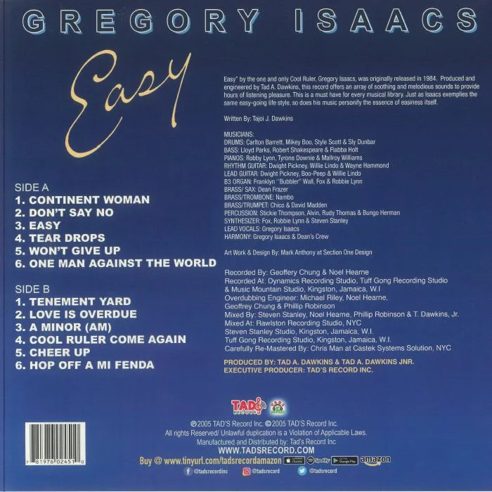 Back cover — Gregory ISAACS — Easy (reissue)