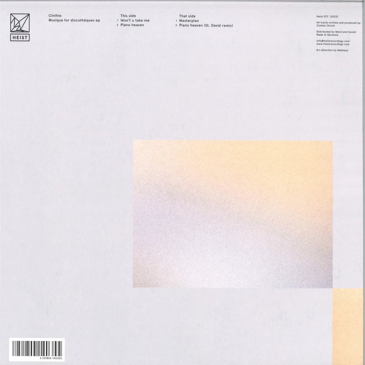Back cover — Cinthie — Musique for Discothèques