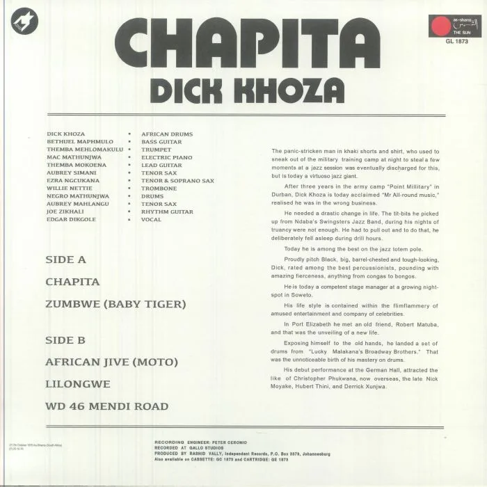 Обратная сторона обложки — Dick KHOZA — Chapita (reissue)