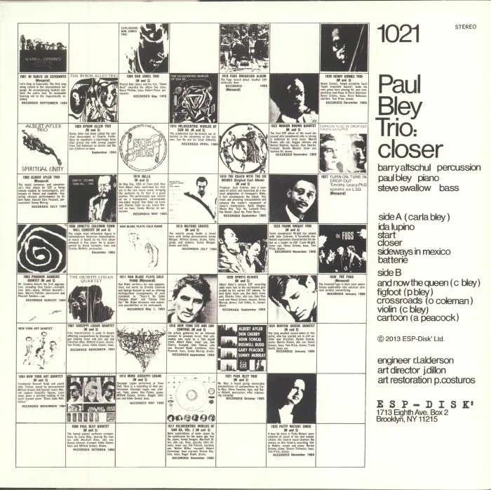 Back cover — PAUL BLEY TRIO — Closer