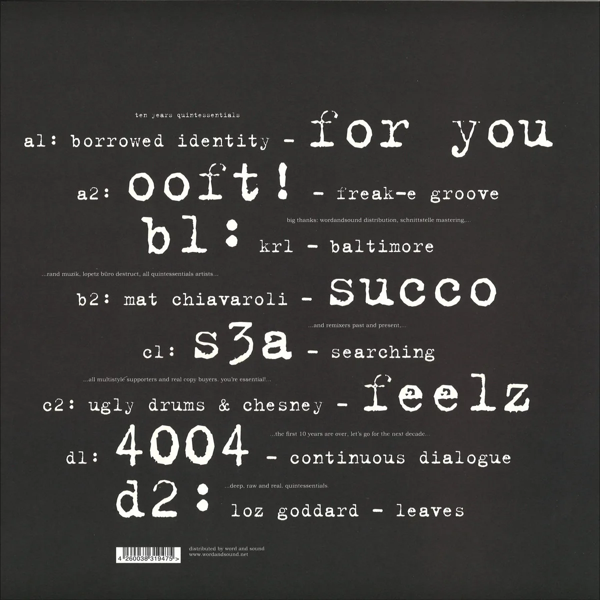 Back cover — Various — Ten Years Quintessentials 2x12"