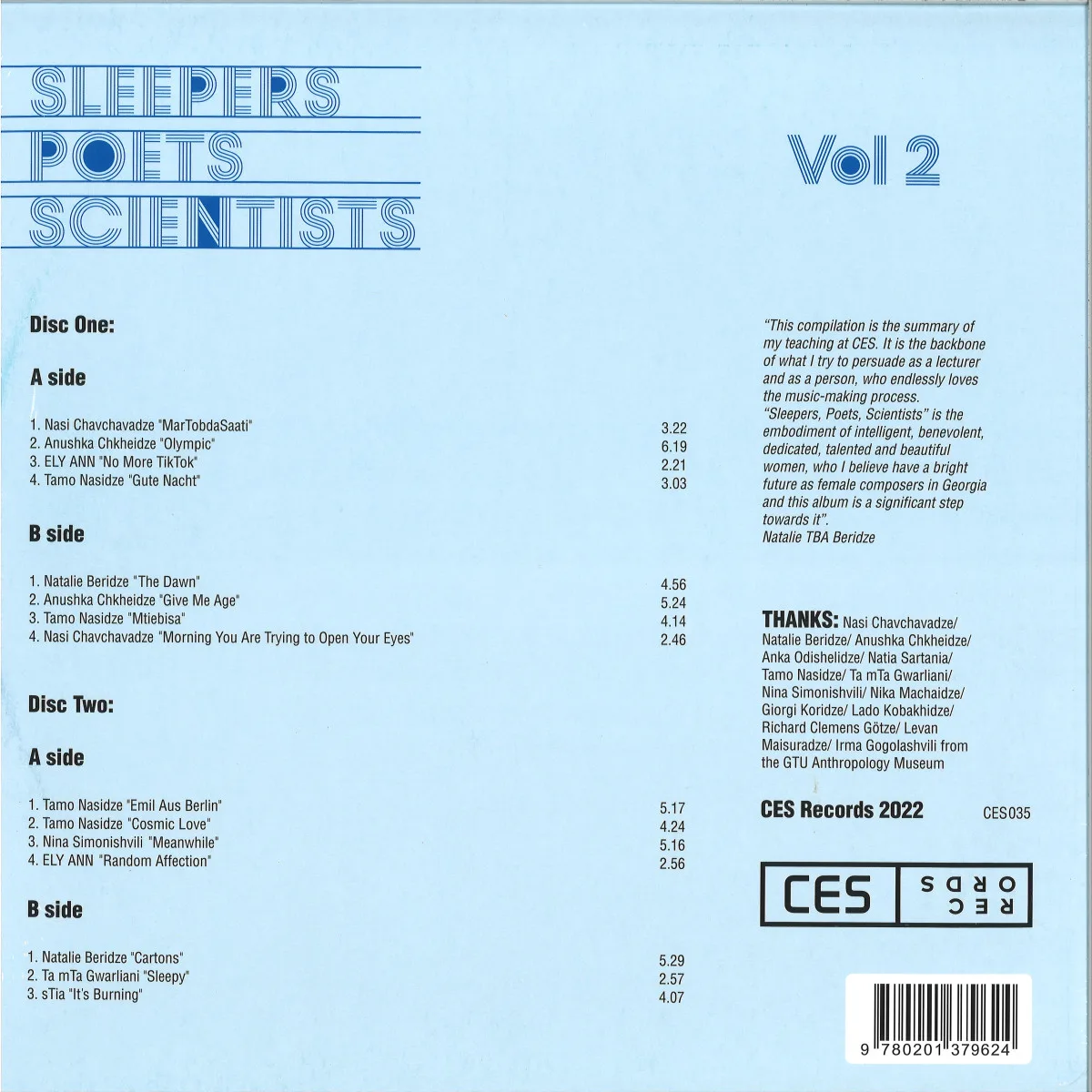 Обратная сторона обложки — Various — Sleepers Poets Scientists Vol. 2 (2x12")