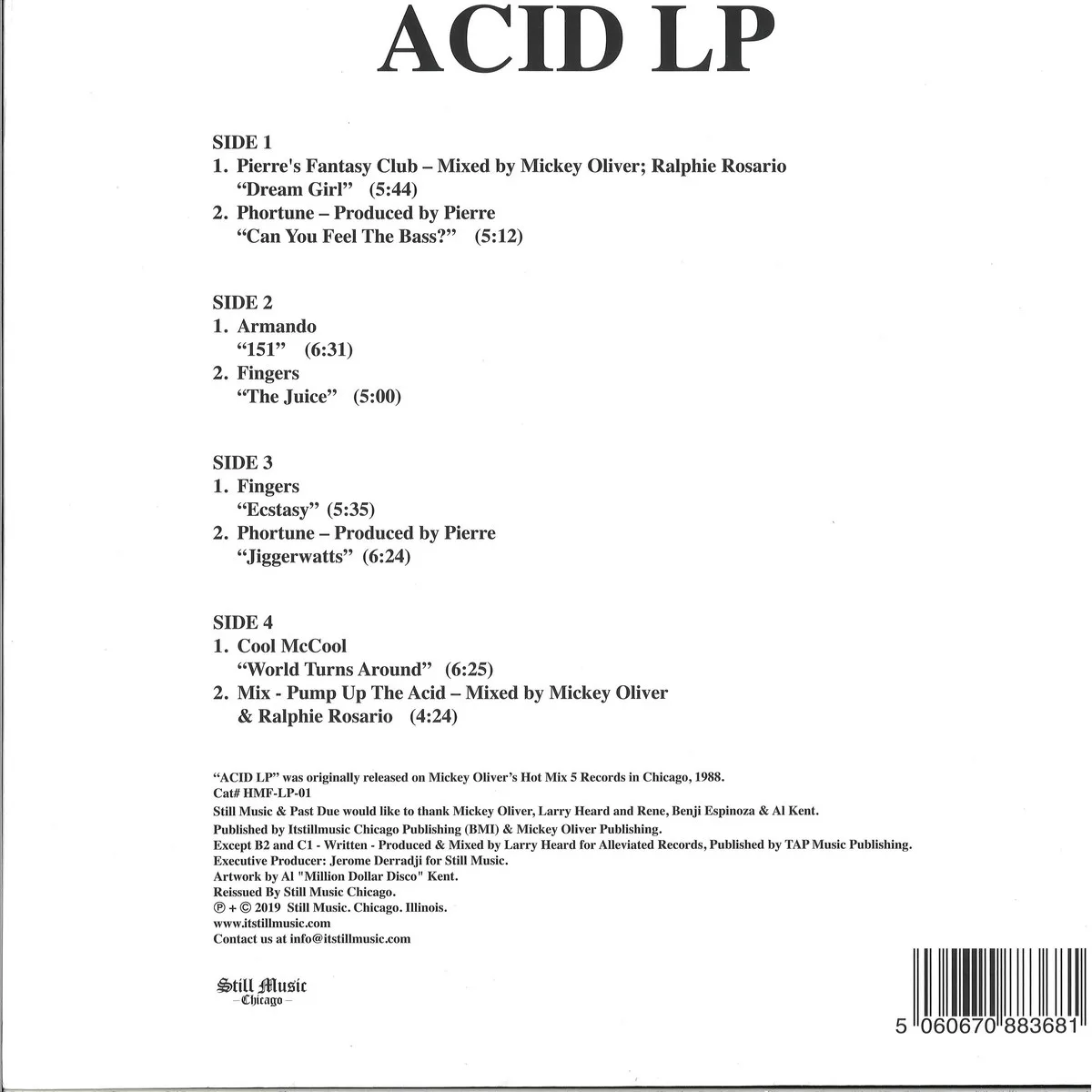 Обратная сторона обложки — Various(Mr. Fingers/Armando) — ACID LP