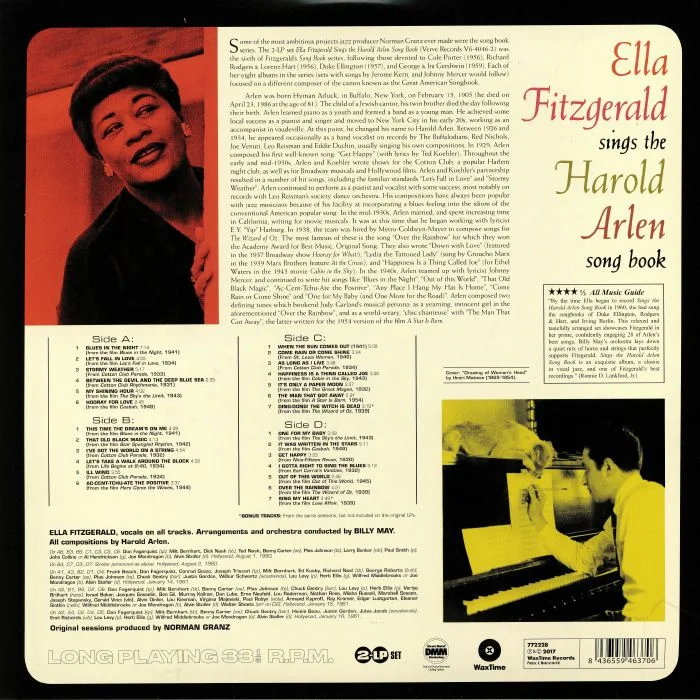 Обратная сторона обложки — Ella FITZGERALD — Sings The Harold Arlen Songbook